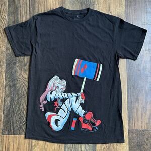 Harley Quinn Graphic T-Shirt Medium Black DC Comics Mallet Logo